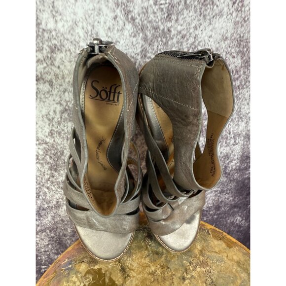 Sofft Wedge Sandals Womens 7 Gold Metallic Leather Gladiator Boho Mod City - Picture 9 of 10